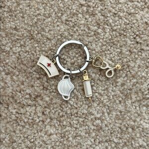 White & Gold Nurse Medical Charm Keychain - Healthcare Accessory
